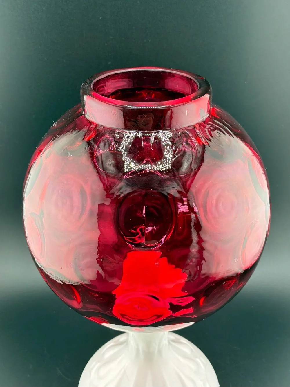 vintage Fenton Art Glass cranberry coin dot ivy ball vase